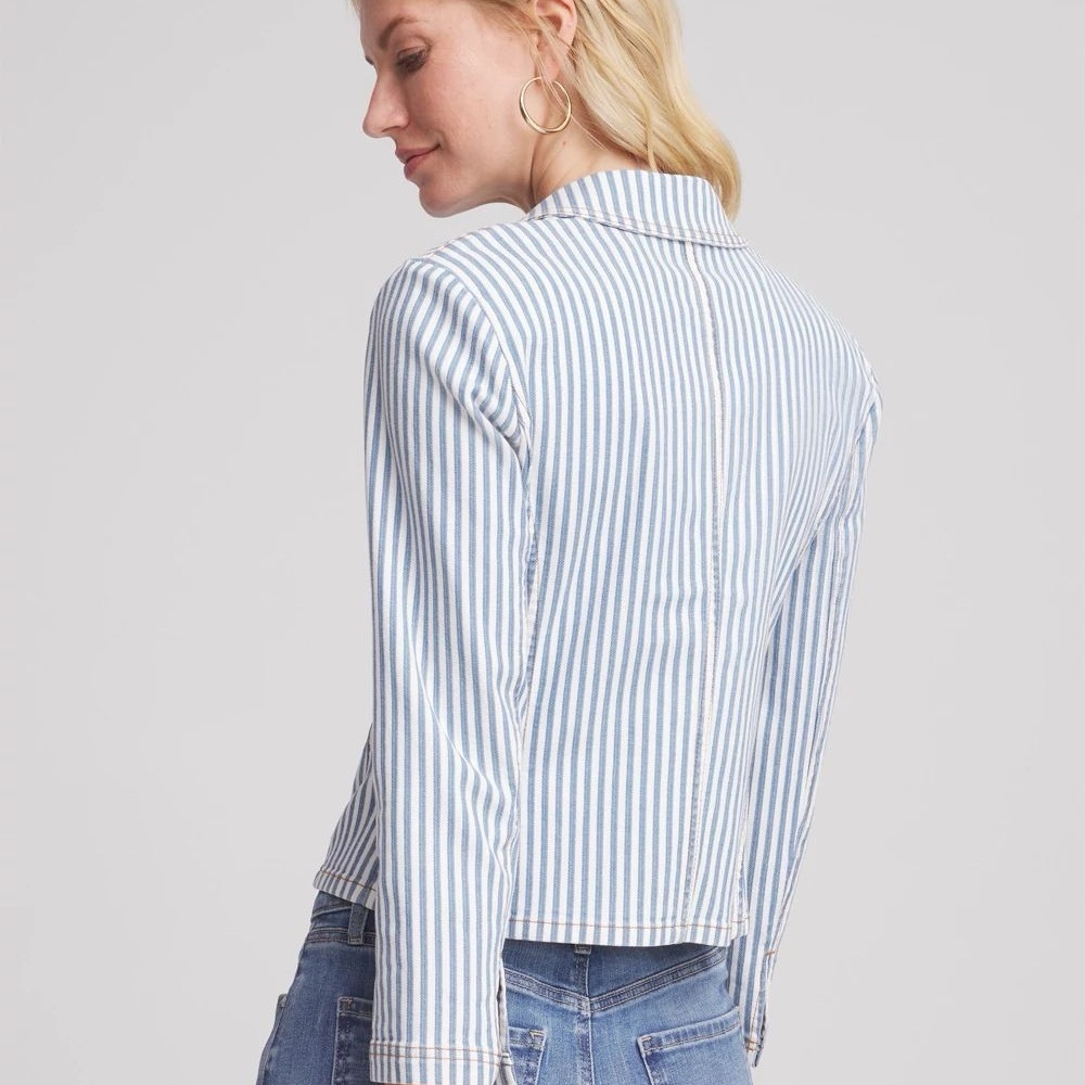 Chicos Striped Open Front
Denim Jacket.  Size 0.5 (U.S 6) - Picture 2 of 11